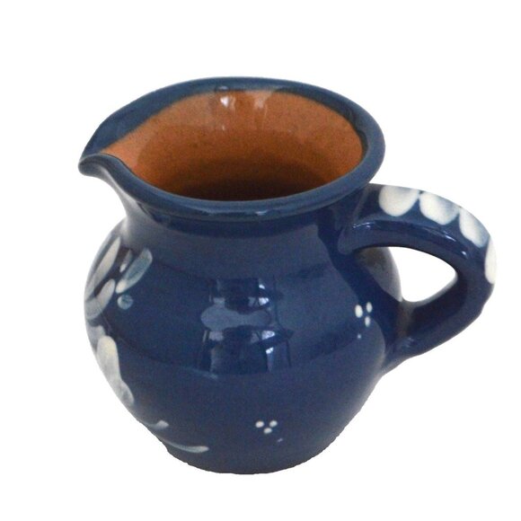 Baumann Gruyeres Cream Pitcher Cobalt Blue with White Flowers Switzerland - Picture 3 of 9